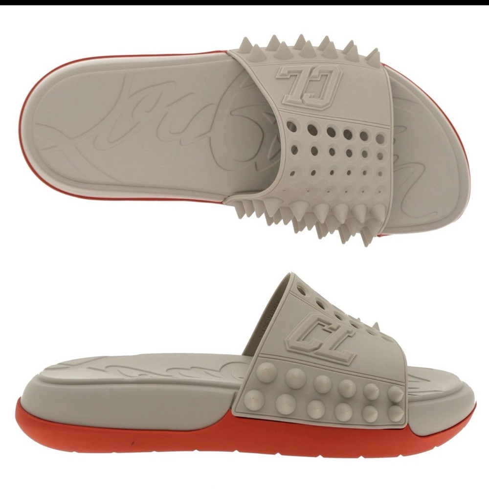 Christian Louboutin Take It Easy Slides Grey Rubber Size 8 US Brand New w/ box